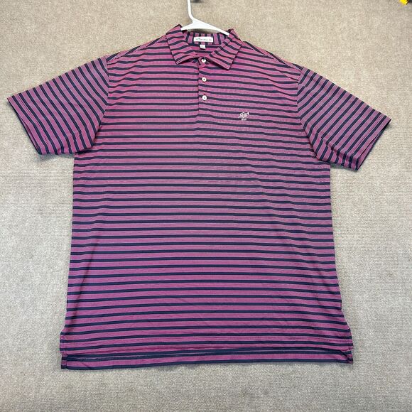 Peter Millar Rhodes Stripe Stretch Mesh Polo Shirt Men's L Navy Pink Greensboro - Picture 1 of 10